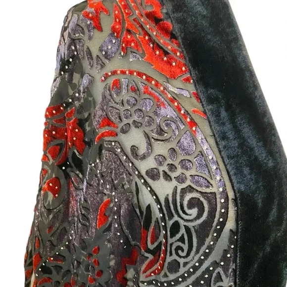 Chicos Travelers Velvet Fringe Burnout Kimono Style Jacket Size S/M Fringe Open - Picture 5 of 8